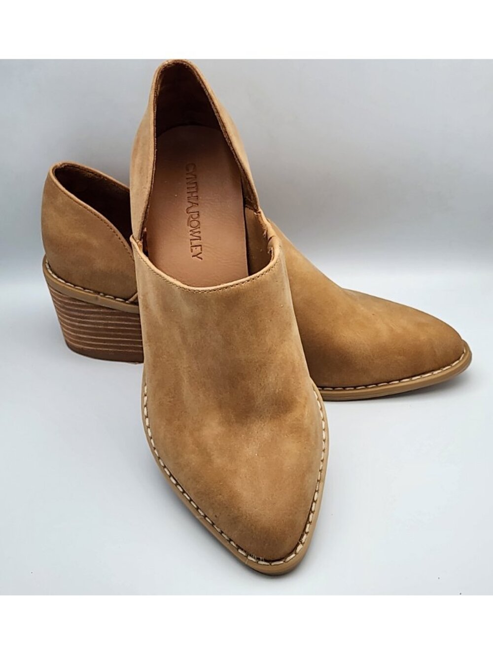“Eddie” Tan Suede D'Orsay Ankle Booties | Women's 9 - Picture 5 of 17
